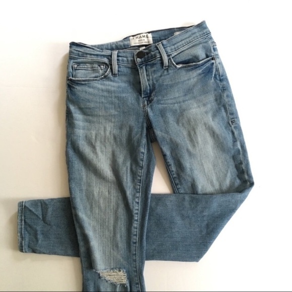 Size 4 - Waist 25 Frame Ripped Distressed Le Skinny De Jeanne - Skinny Jeans - Picture 1 of 8